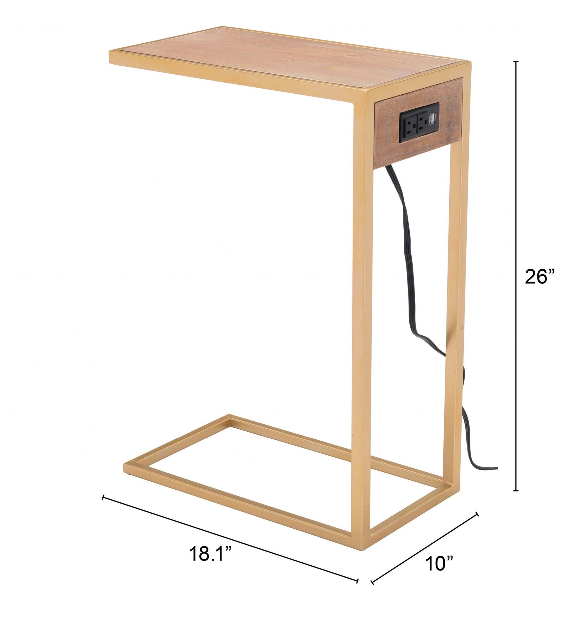 HomeRoots Gold and Brown Sliding Side Table