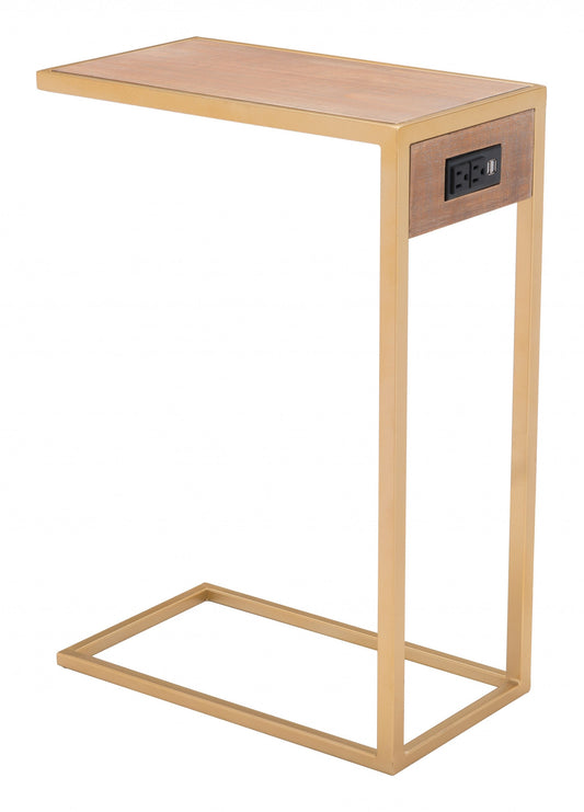 HomeRoots Gold and Brown Sliding Side Table