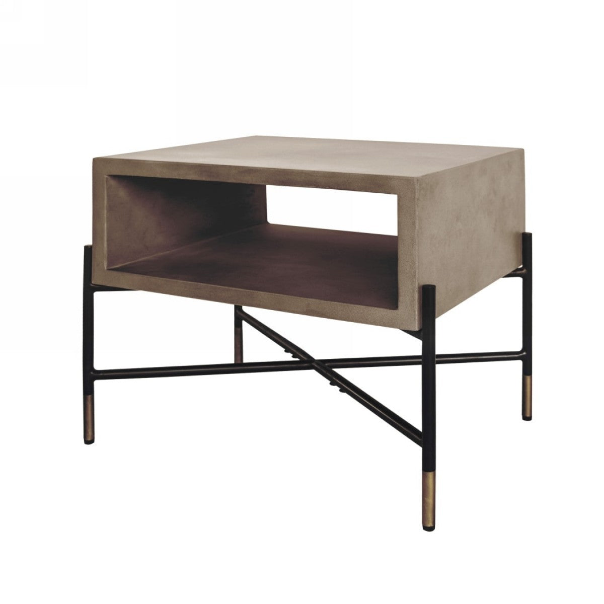 HomeRoots Gray Concrete and Black Metal Open Industrial End Table