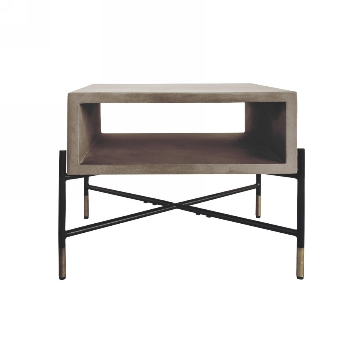 HomeRoots Gray Concrete and Black Metal Open Industrial End Table