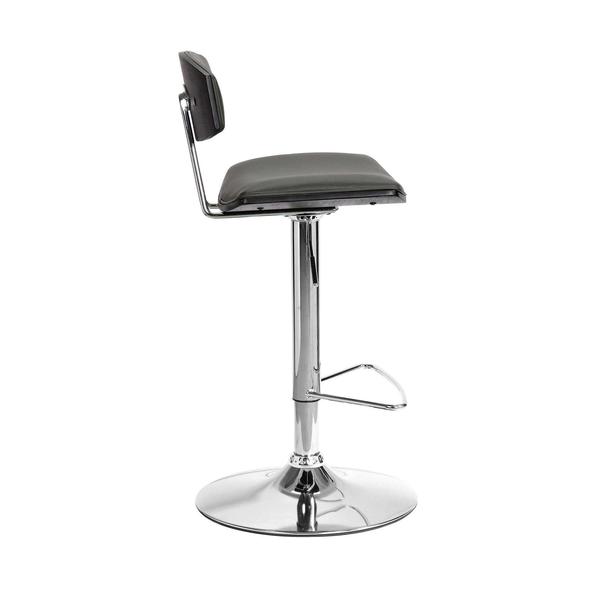 HomeRoots Gray Faux Leather Adjustable Chrome Base Swivel Bar Stool