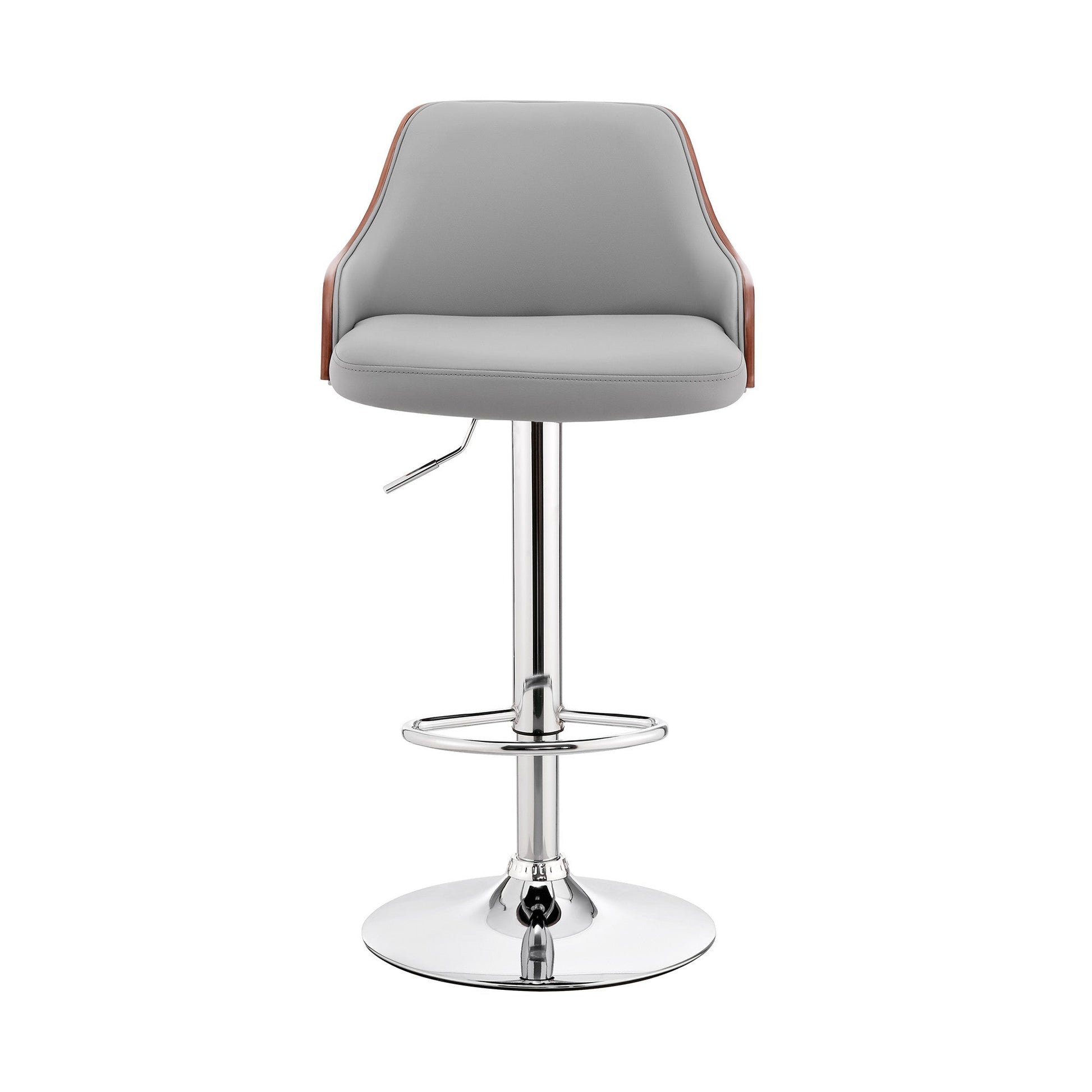 HomeRoots Gray Faux Leather Adjustable Modern Bar Stool
