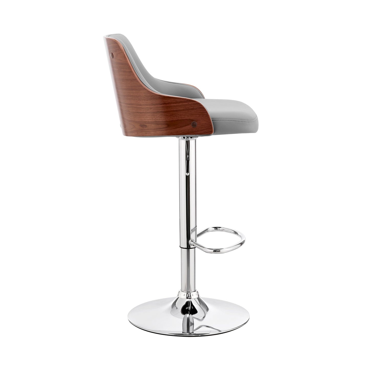HomeRoots Gray Faux Leather Adjustable Modern Bar Stool