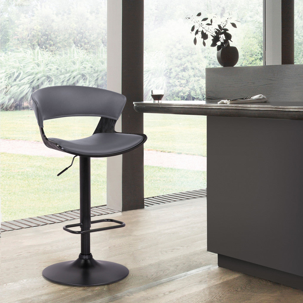 HomeRoots Gray Faux Leather Adjustable Swivel Wooden Bar Stool