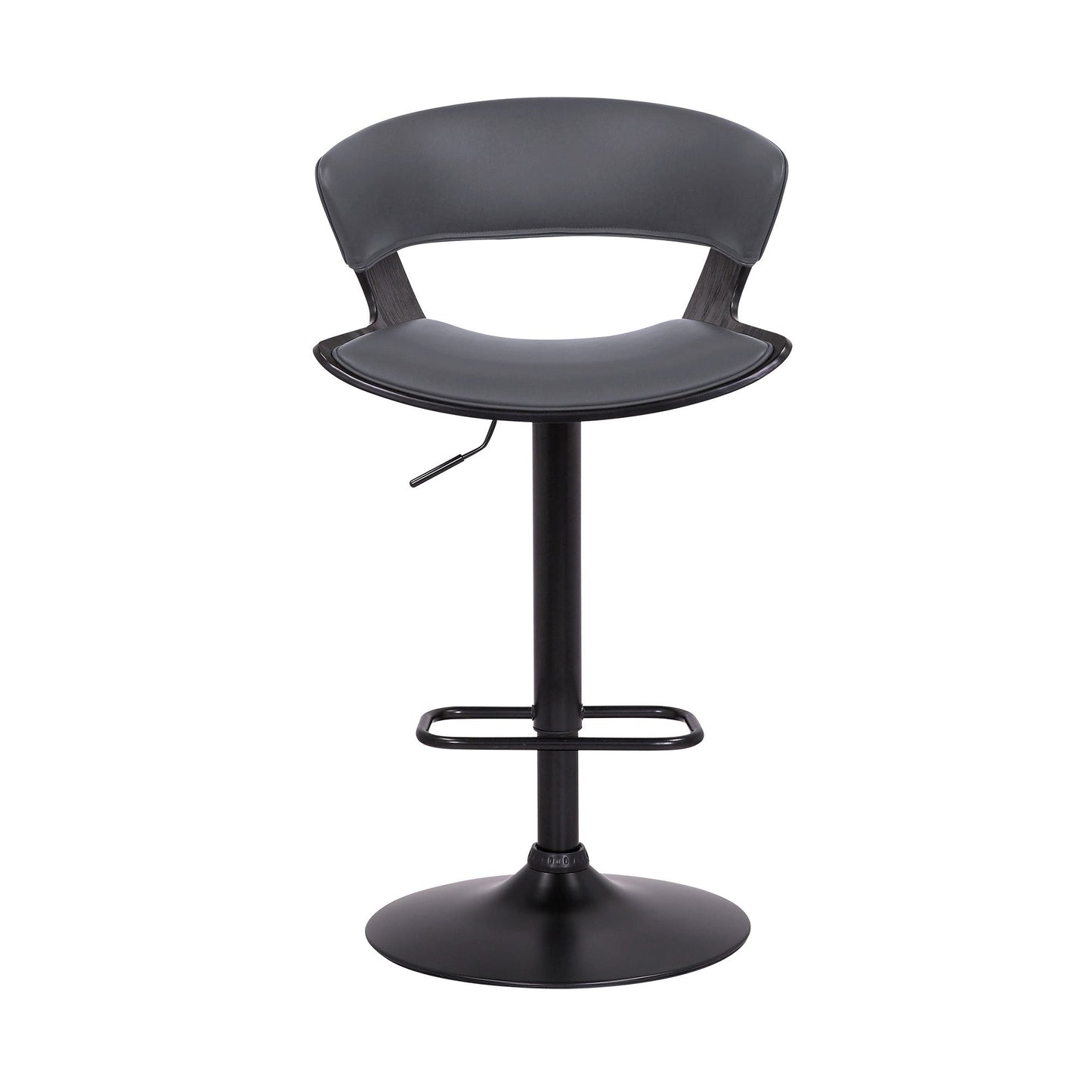 HomeRoots Gray Faux Leather Adjustable Swivel Wooden Bar Stool