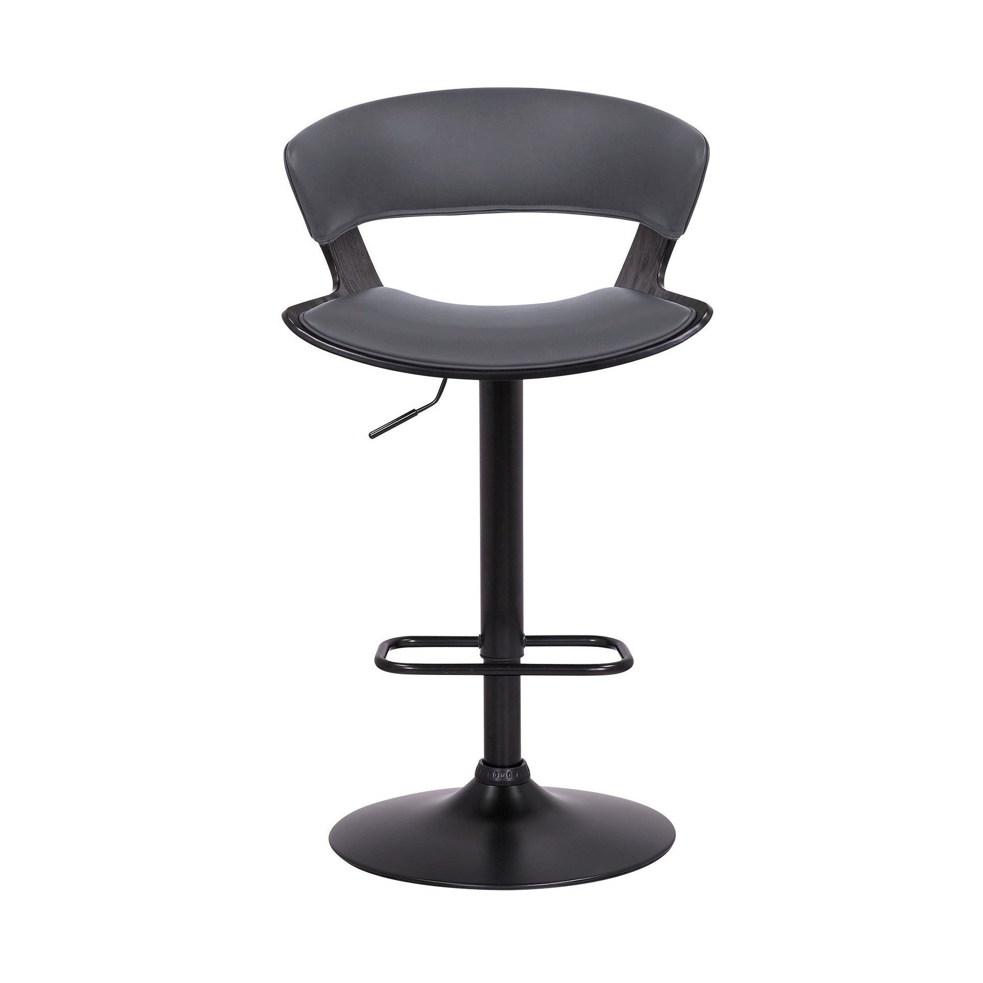 HomeRoots Gray Faux Leather Adjustable Swivel Wooden Bar Stool