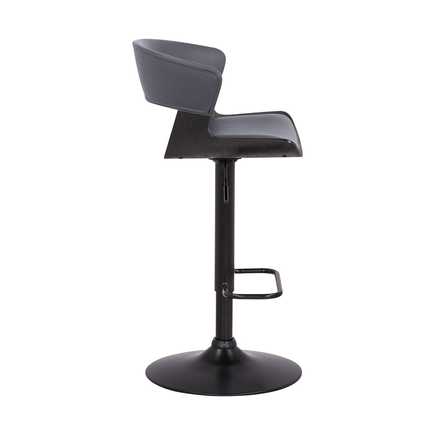 HomeRoots Gray Faux Leather Adjustable Swivel Wooden Bar Stool
