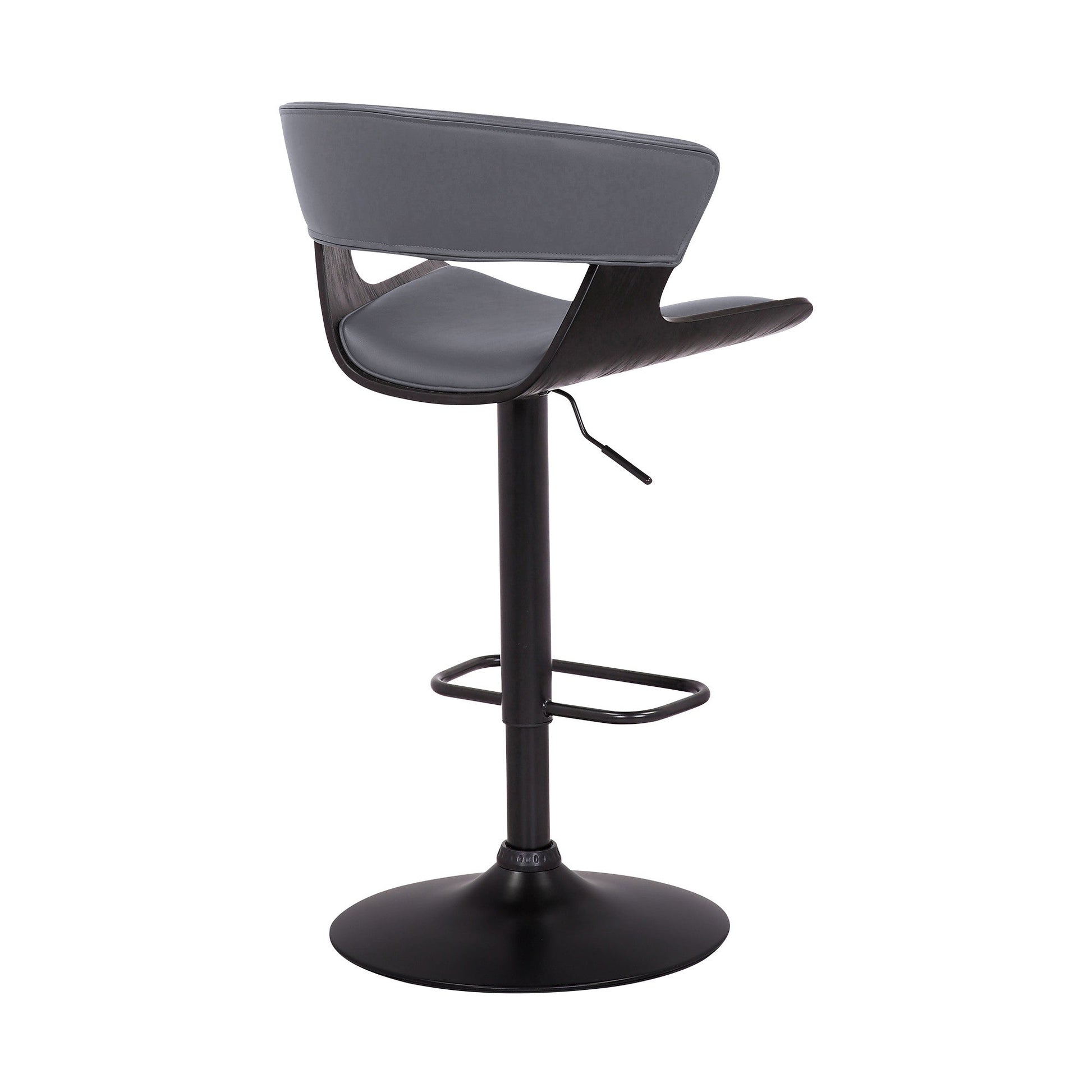 HomeRoots Gray Faux Leather Adjustable Swivel Wooden Bar Stool