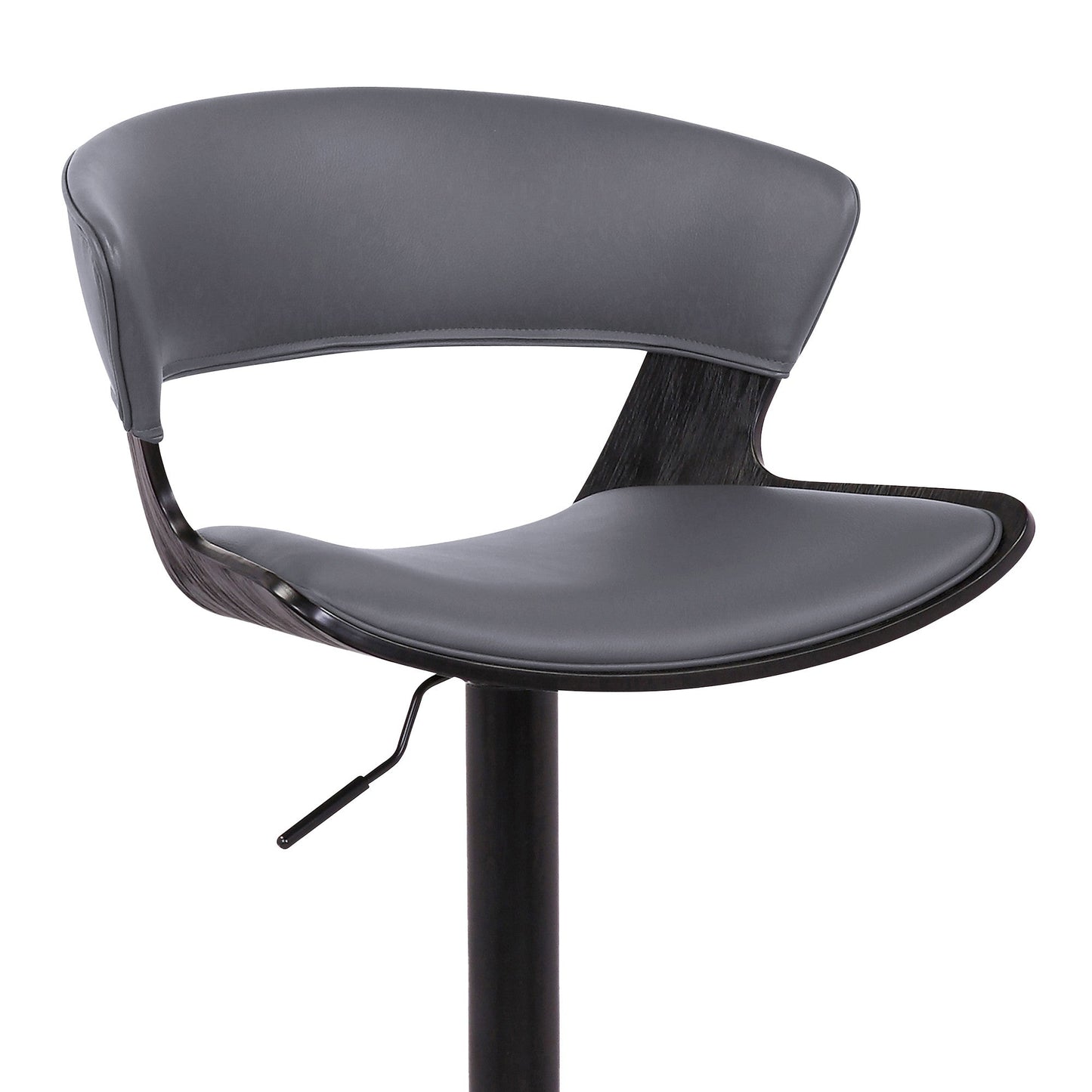 HomeRoots Gray Faux Leather Adjustable Swivel Wooden Bar Stool
