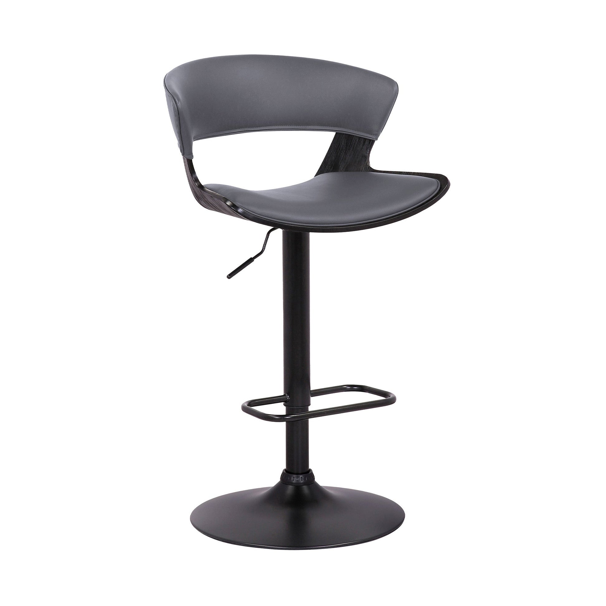 HomeRoots Gray Faux Leather Adjustable Swivel Wooden Bar Stool