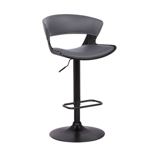 HomeRoots Gray Faux Leather Adjustable Swivel Wooden Bar Stool