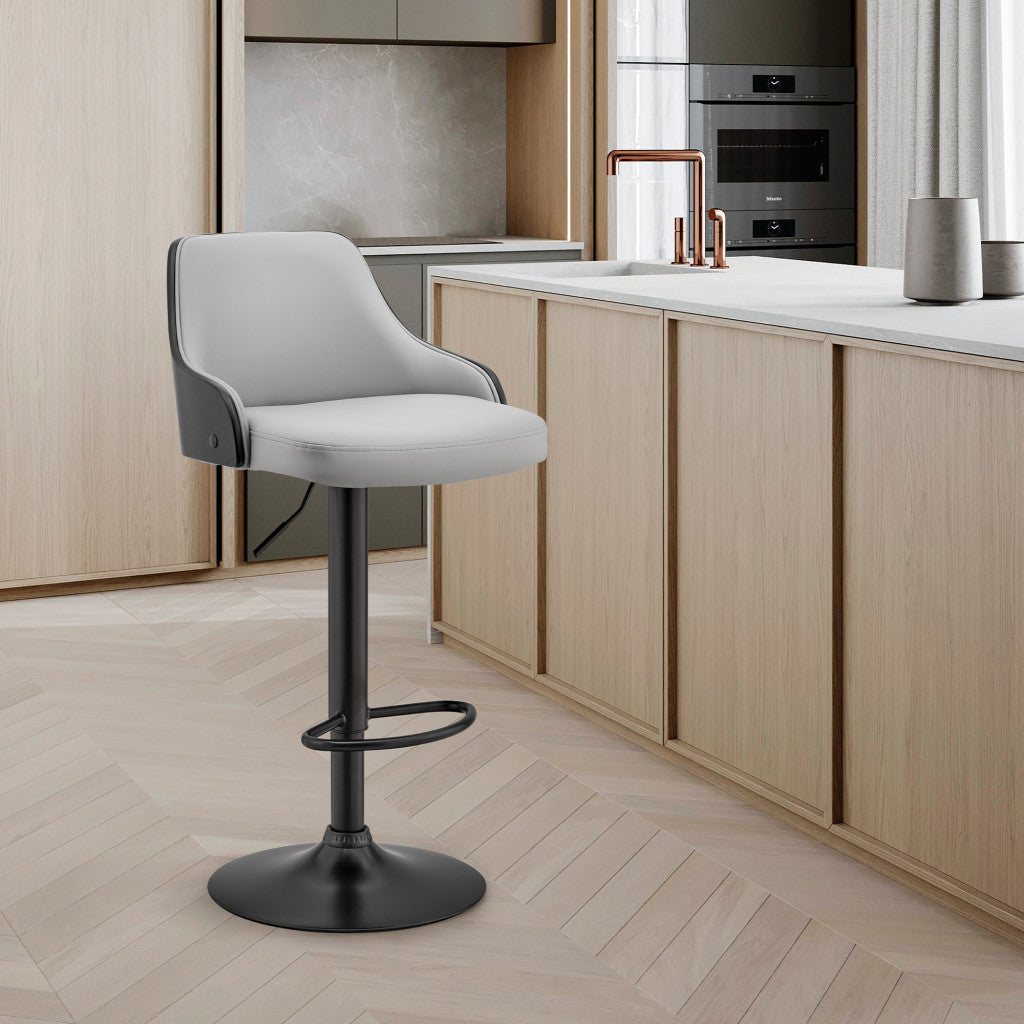 HomeRoots Gray Faux Leather Black Base Adjustable Modern Bar Stool