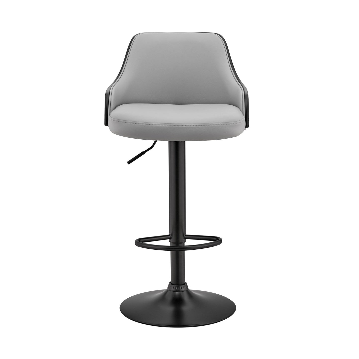 HomeRoots Gray Faux Leather Black Base Adjustable Modern Bar Stool