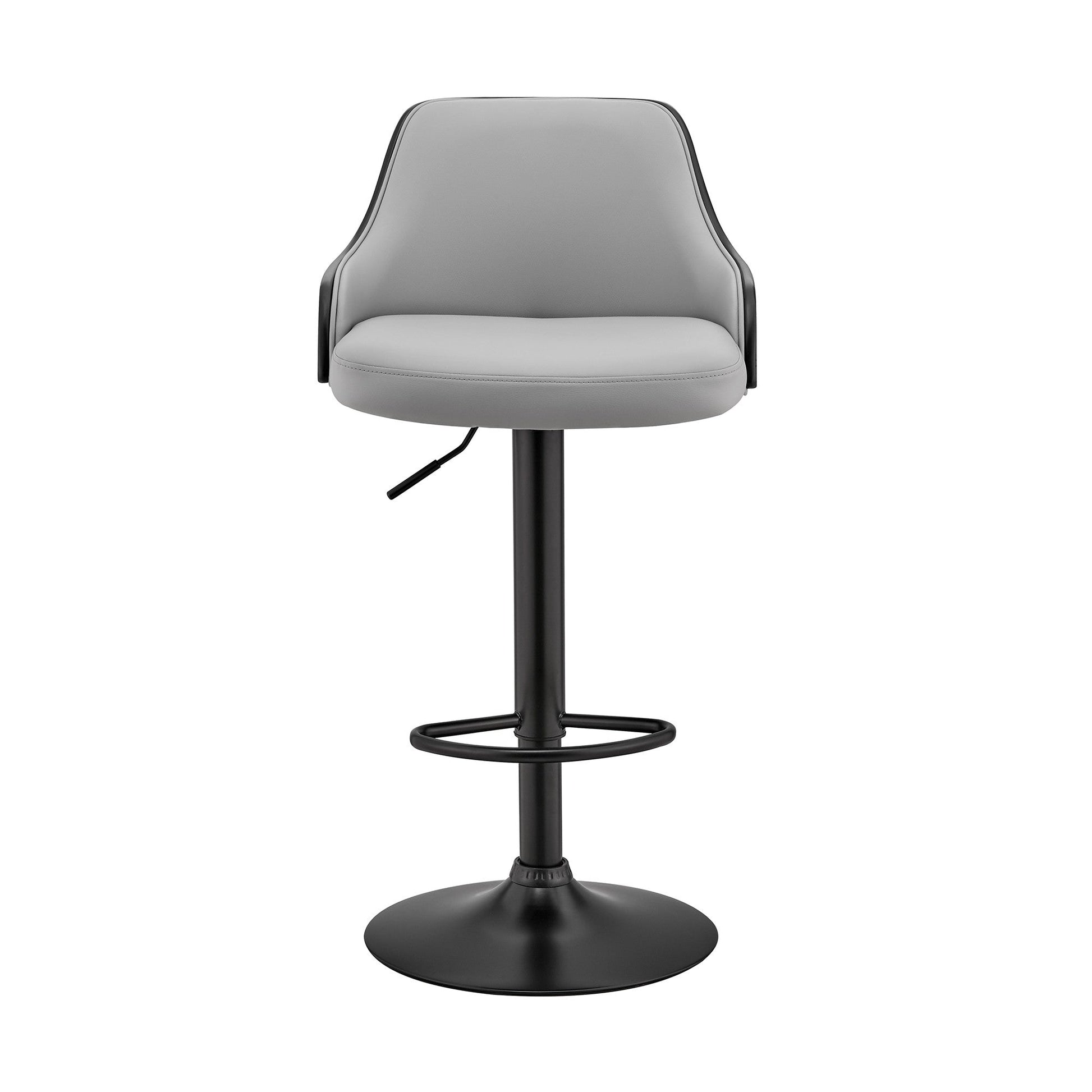 HomeRoots Gray Faux Leather Black Base Adjustable Modern Bar Stool