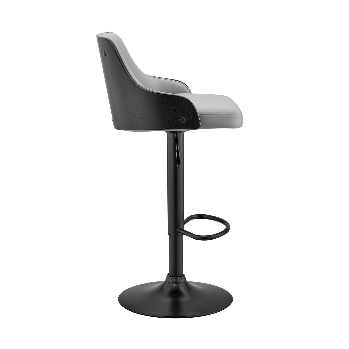 HomeRoots Gray Faux Leather Black Base Adjustable Modern Bar Stool