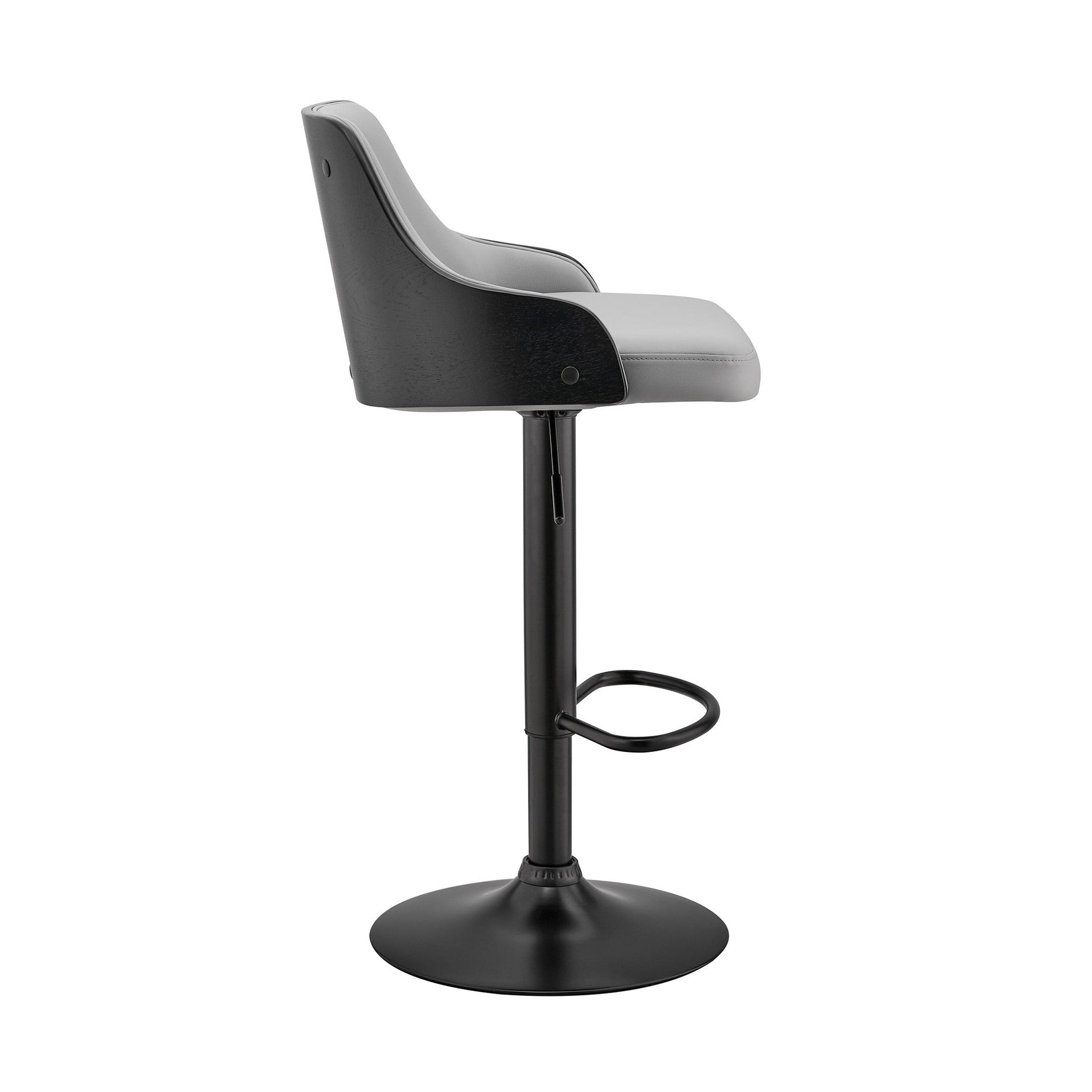 HomeRoots Gray Faux Leather Black Base Adjustable Modern Bar Stool
