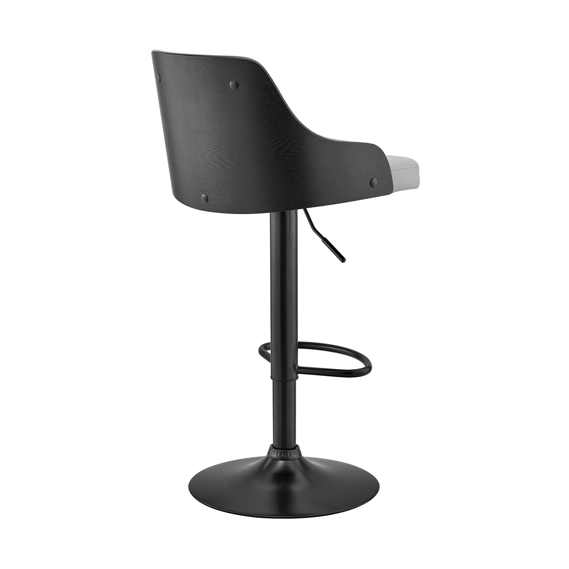 HomeRoots Gray Faux Leather Black Base Adjustable Modern Bar Stool