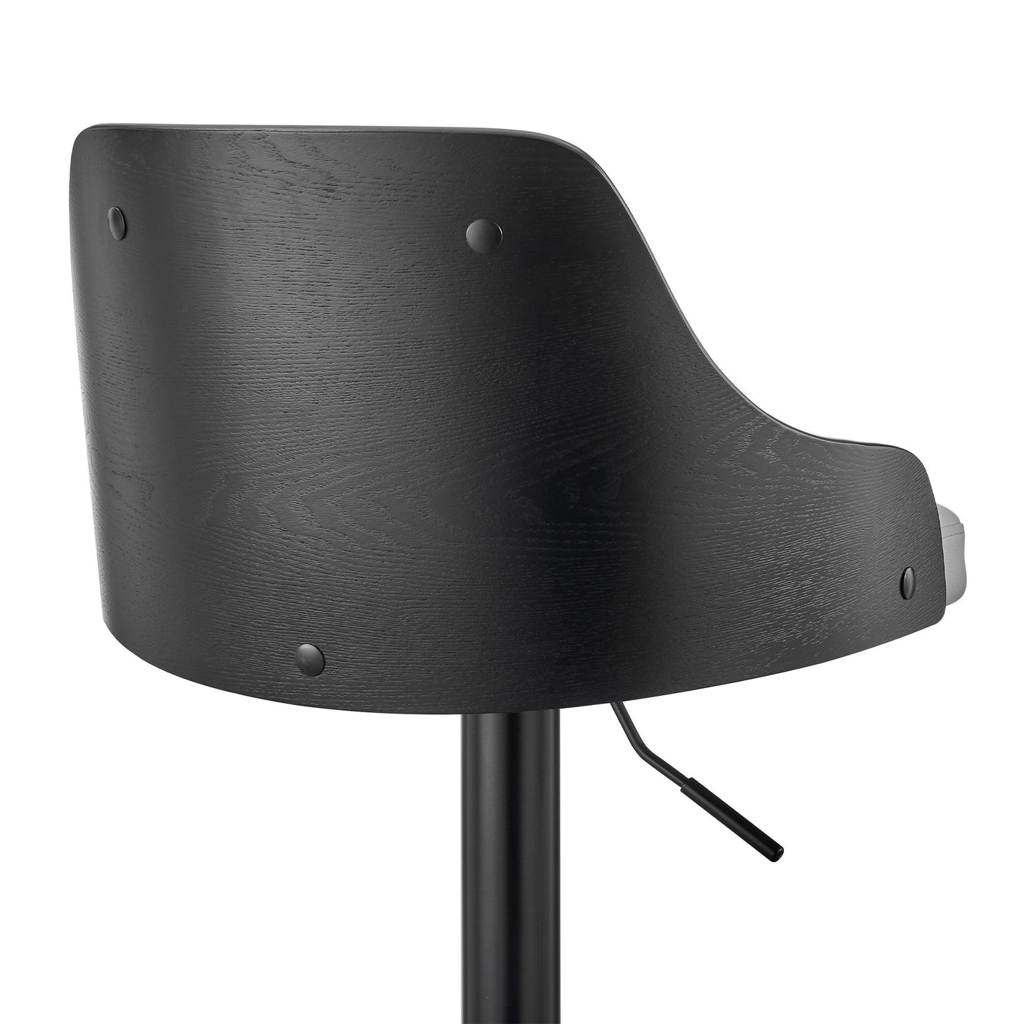 HomeRoots Gray Faux Leather Black Base Adjustable Modern Bar Stool