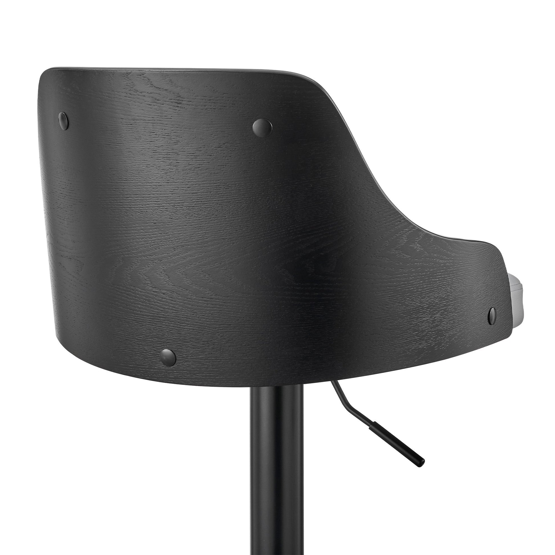 HomeRoots Gray Faux Leather Black Base Adjustable Modern Bar Stool