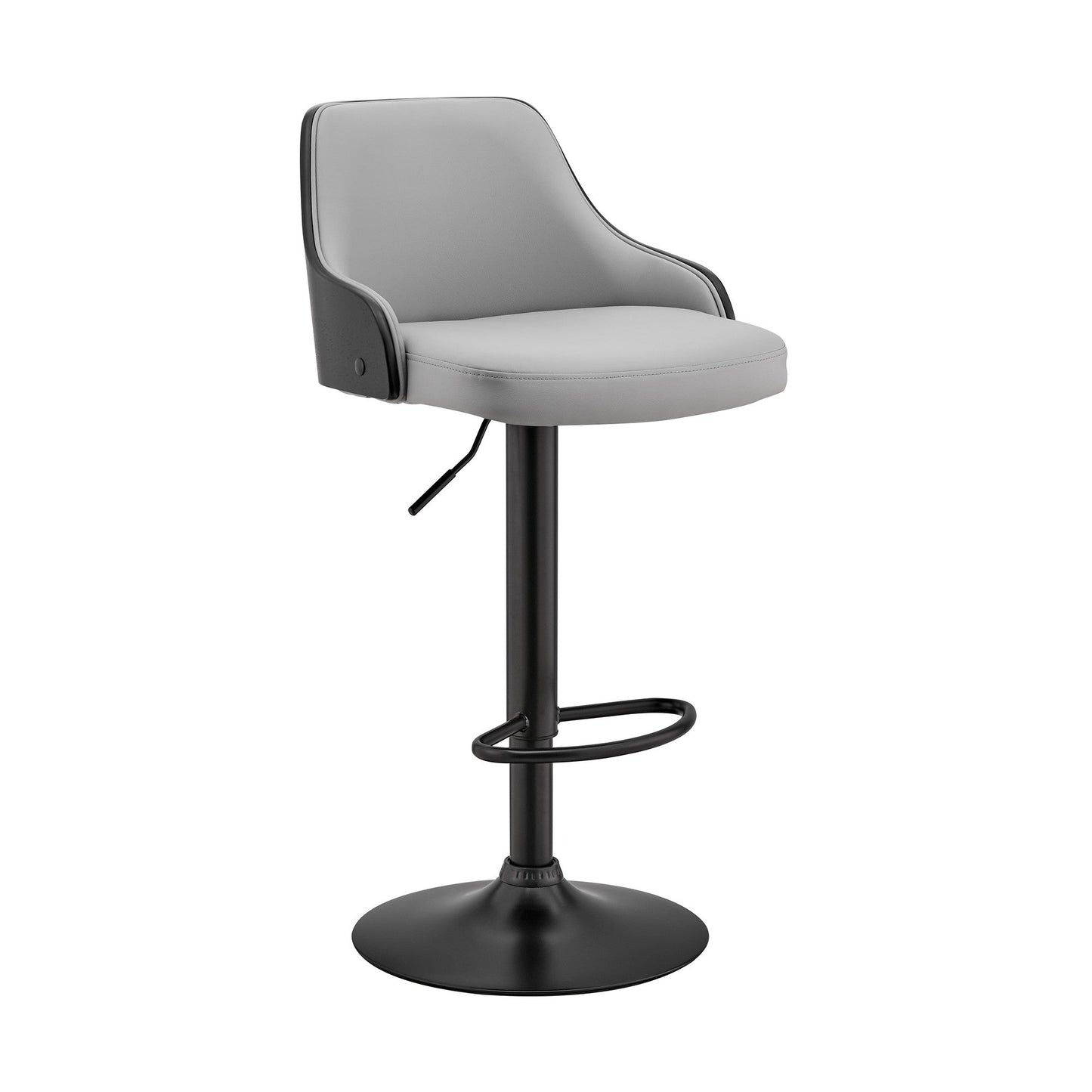 HomeRoots Gray Faux Leather Black Base Adjustable Modern Bar Stool
