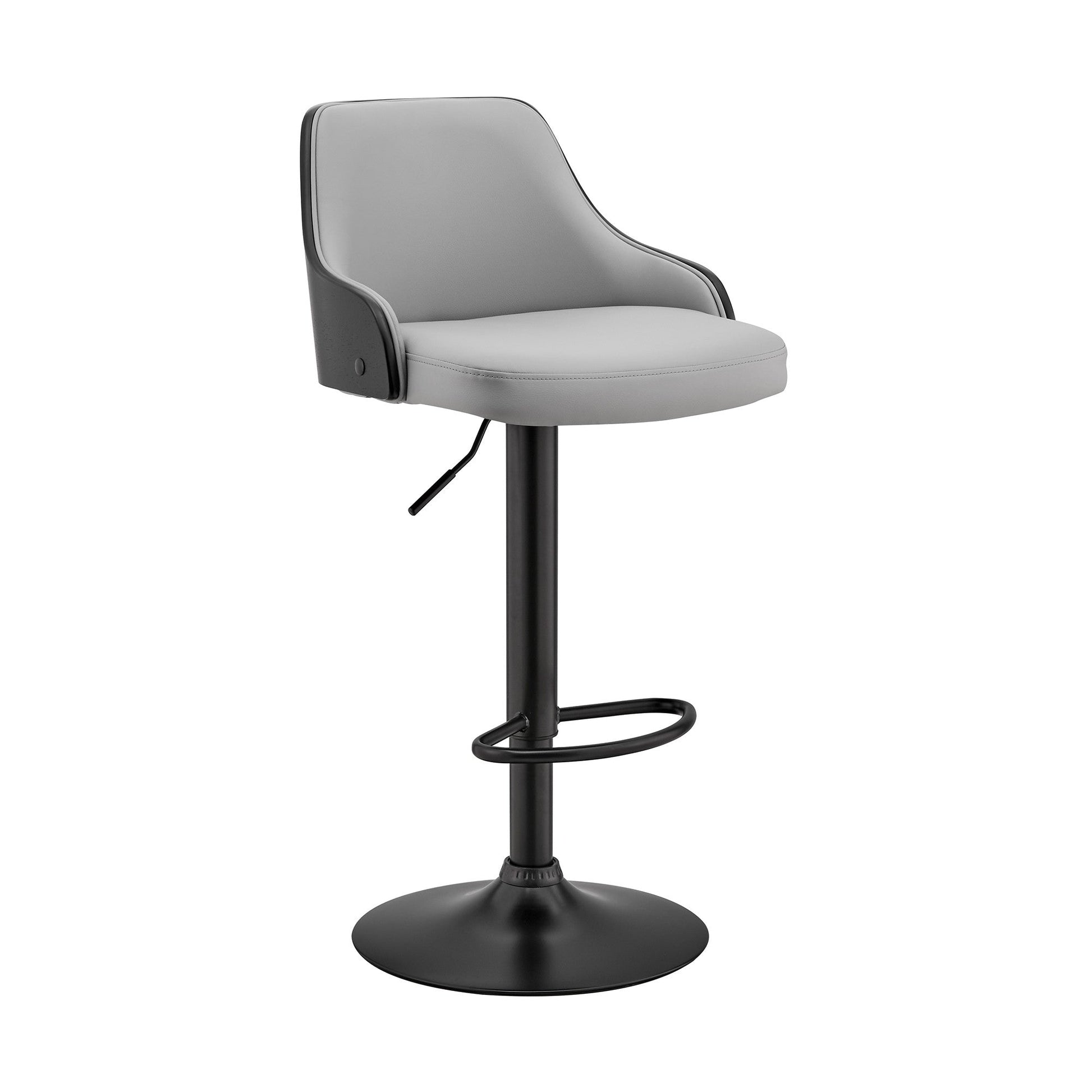 HomeRoots Gray Faux Leather Black Base Adjustable Modern Bar Stool