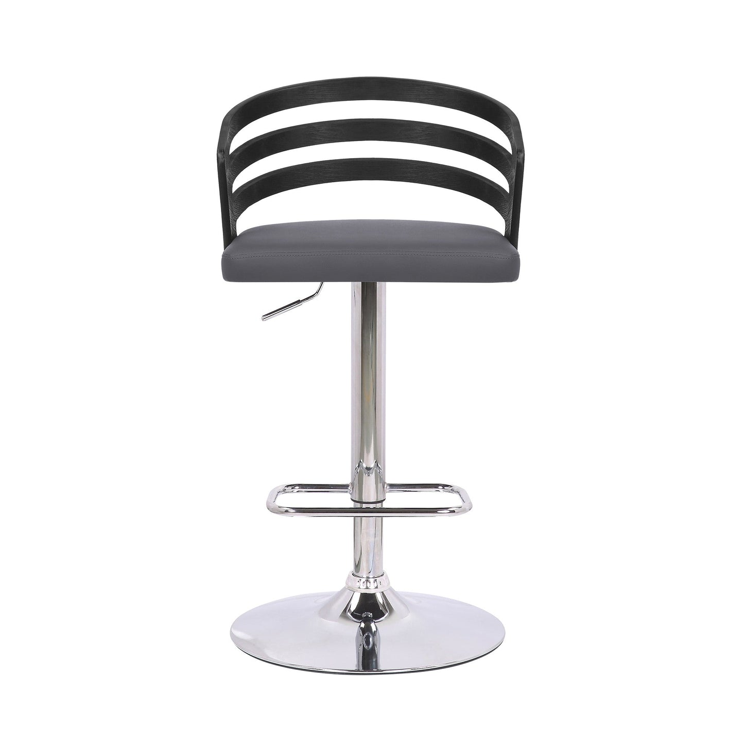 HomeRoots Gray Faux Leather Black Wood and Chrome Adjustable Swivel Bar Stool