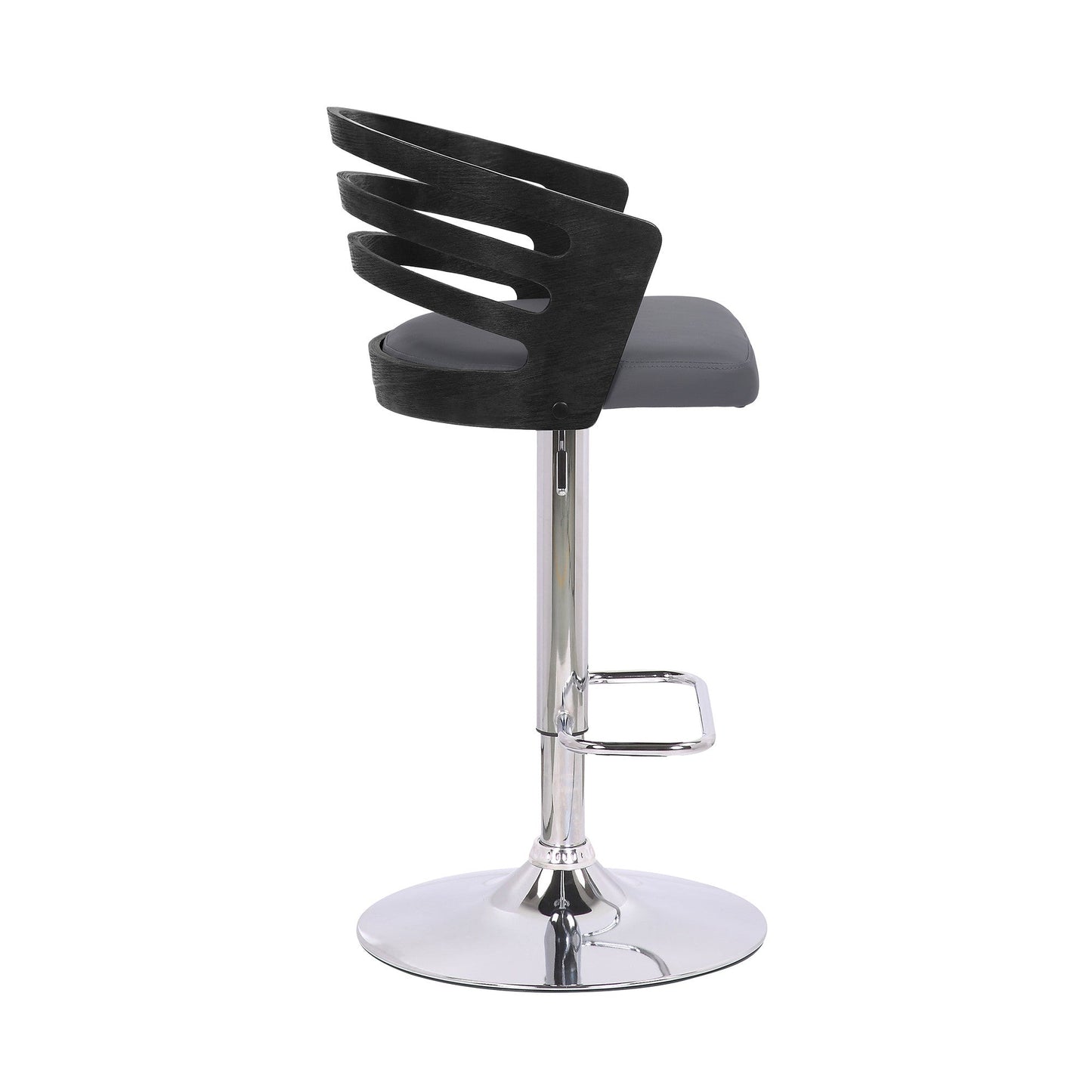 HomeRoots Gray Faux Leather Black Wood and Chrome Adjustable Swivel Bar Stool