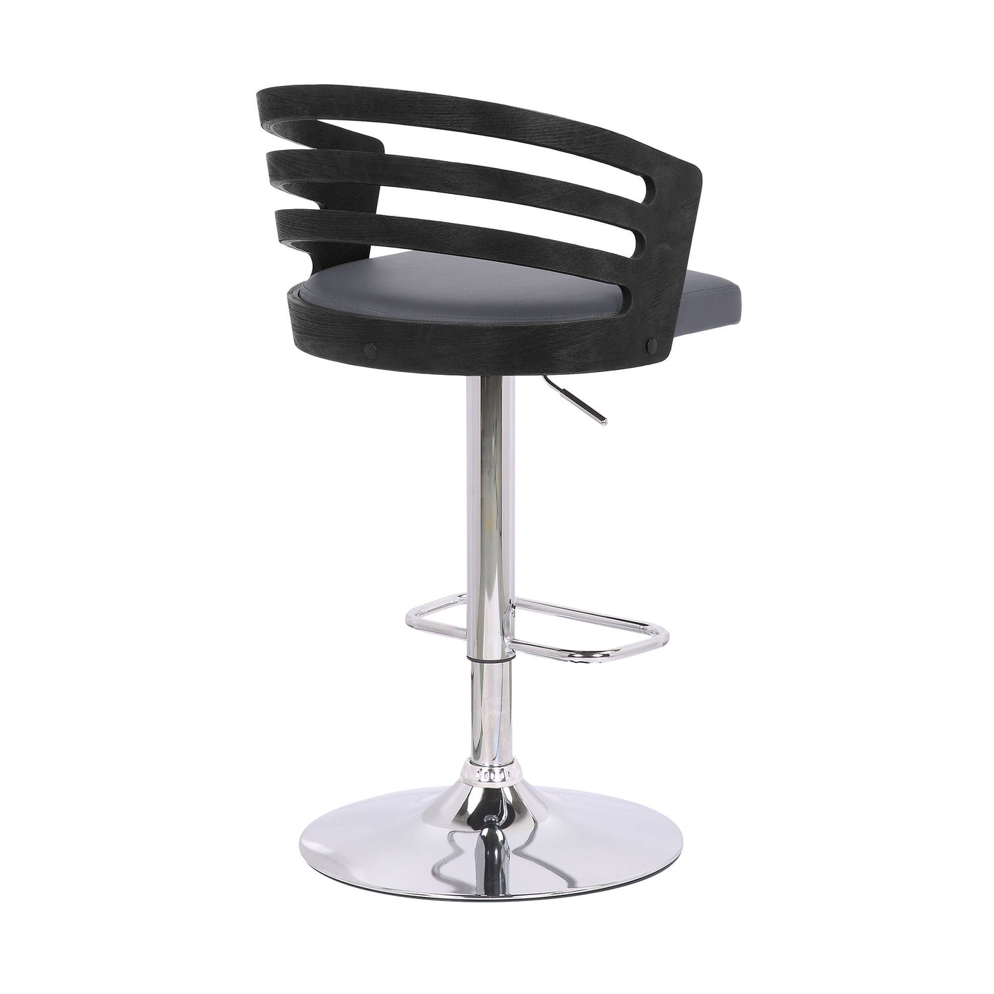 HomeRoots Gray Faux Leather Black Wood and Chrome Adjustable Swivel Bar Stool