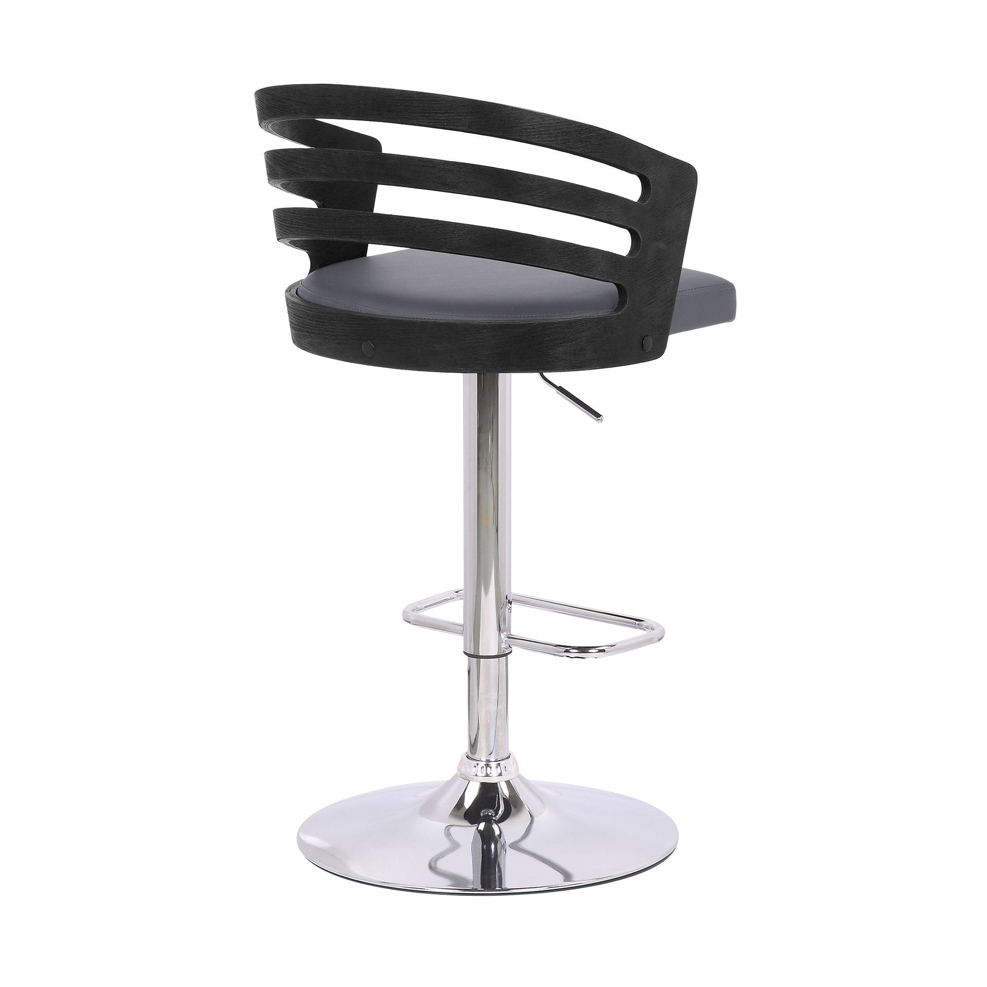 HomeRoots Gray Faux Leather Black Wood and Chrome Adjustable Swivel Bar Stool