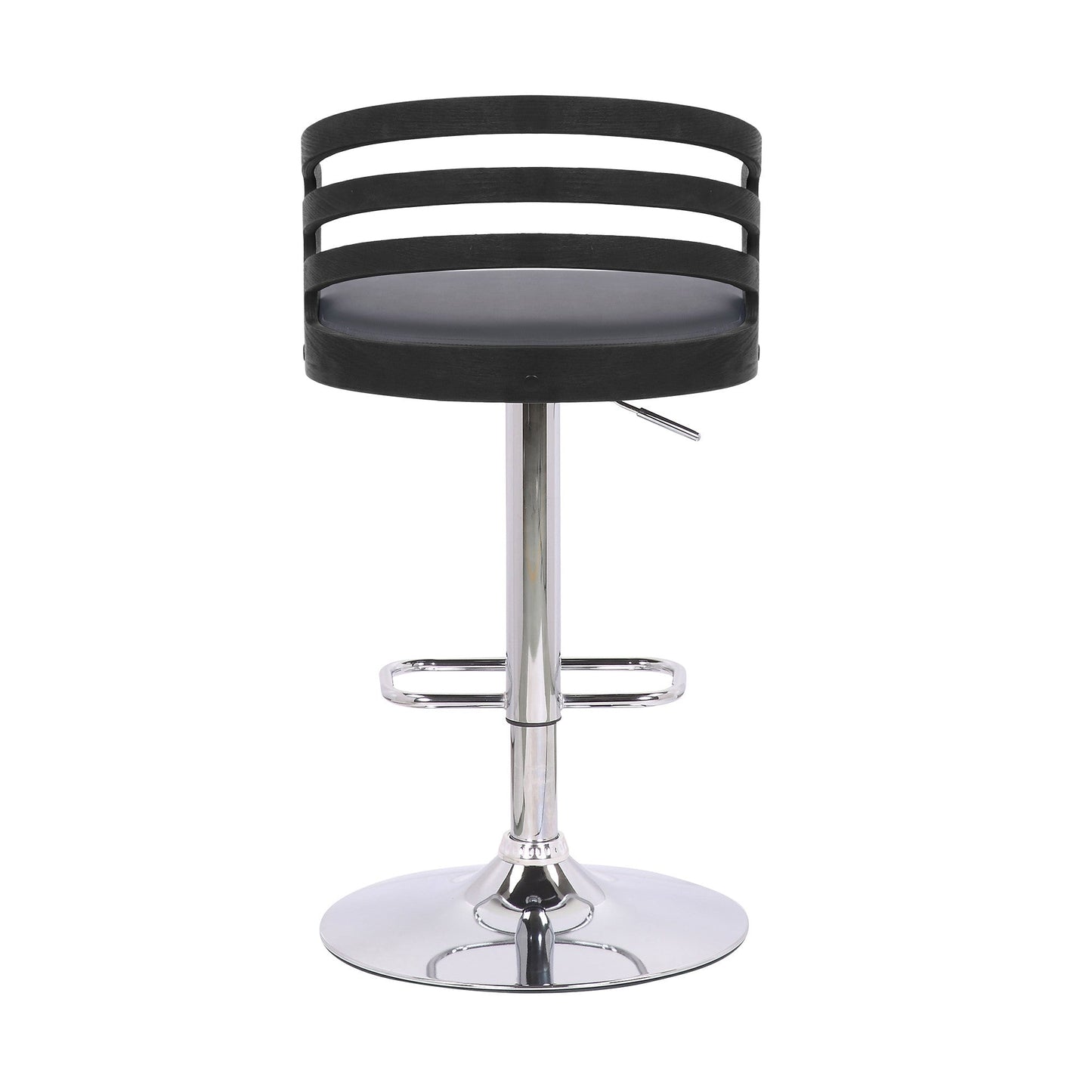 HomeRoots Gray Faux Leather Black Wood and Chrome Adjustable Swivel Bar Stool