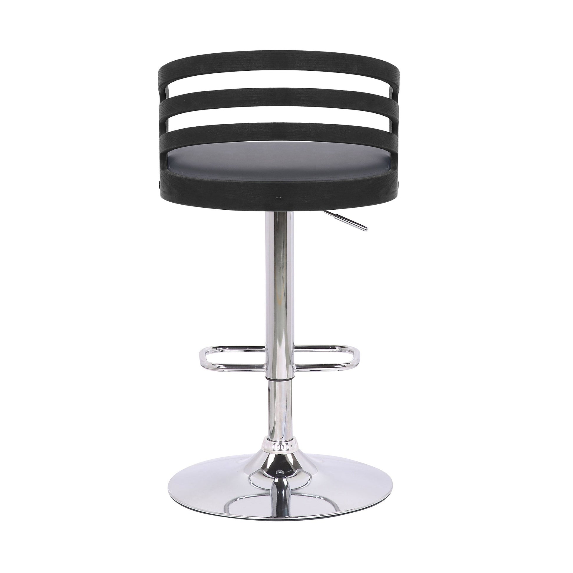 HomeRoots Gray Faux Leather Black Wood and Chrome Adjustable Swivel Bar Stool