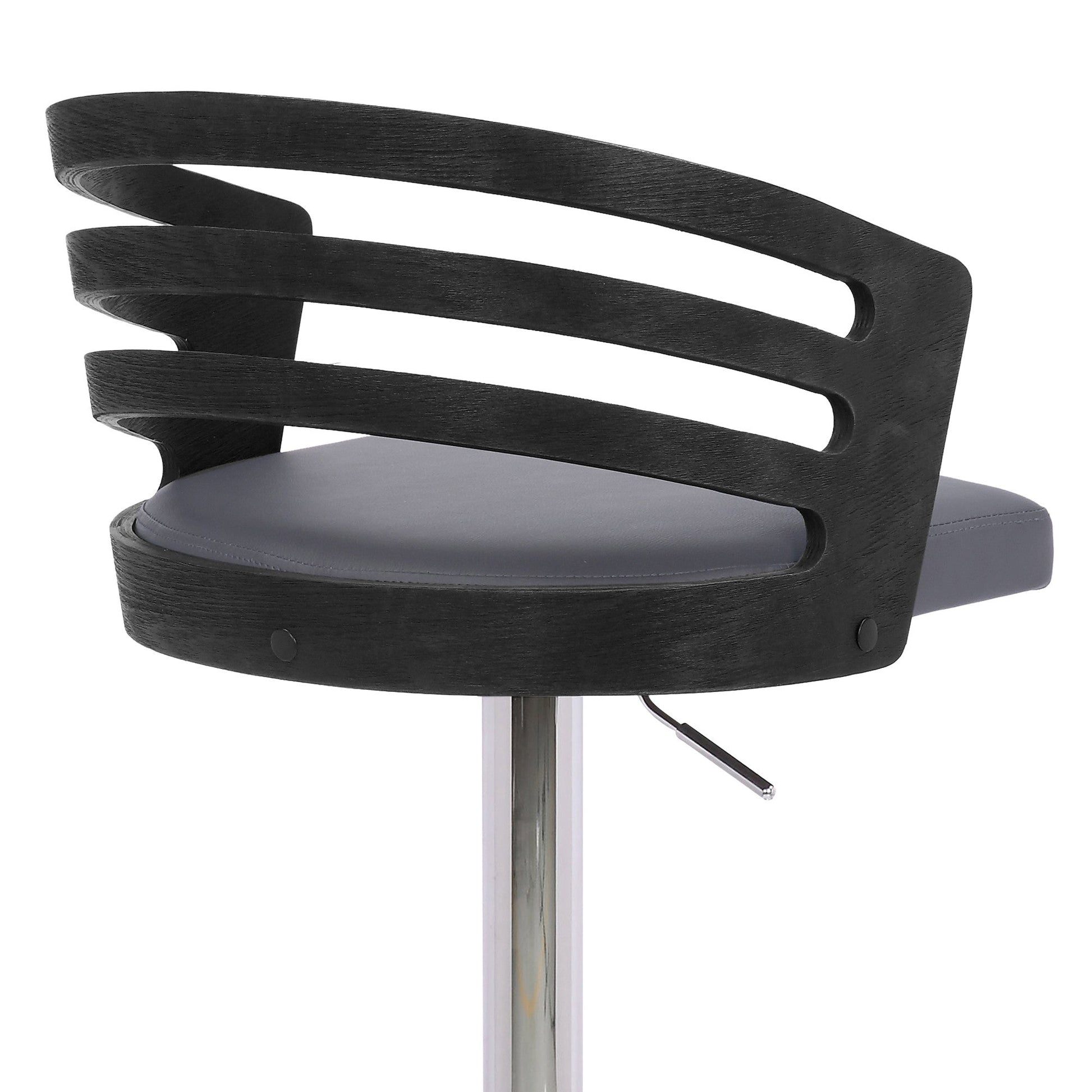 HomeRoots Gray Faux Leather Black Wood and Chrome Adjustable Swivel Bar Stool