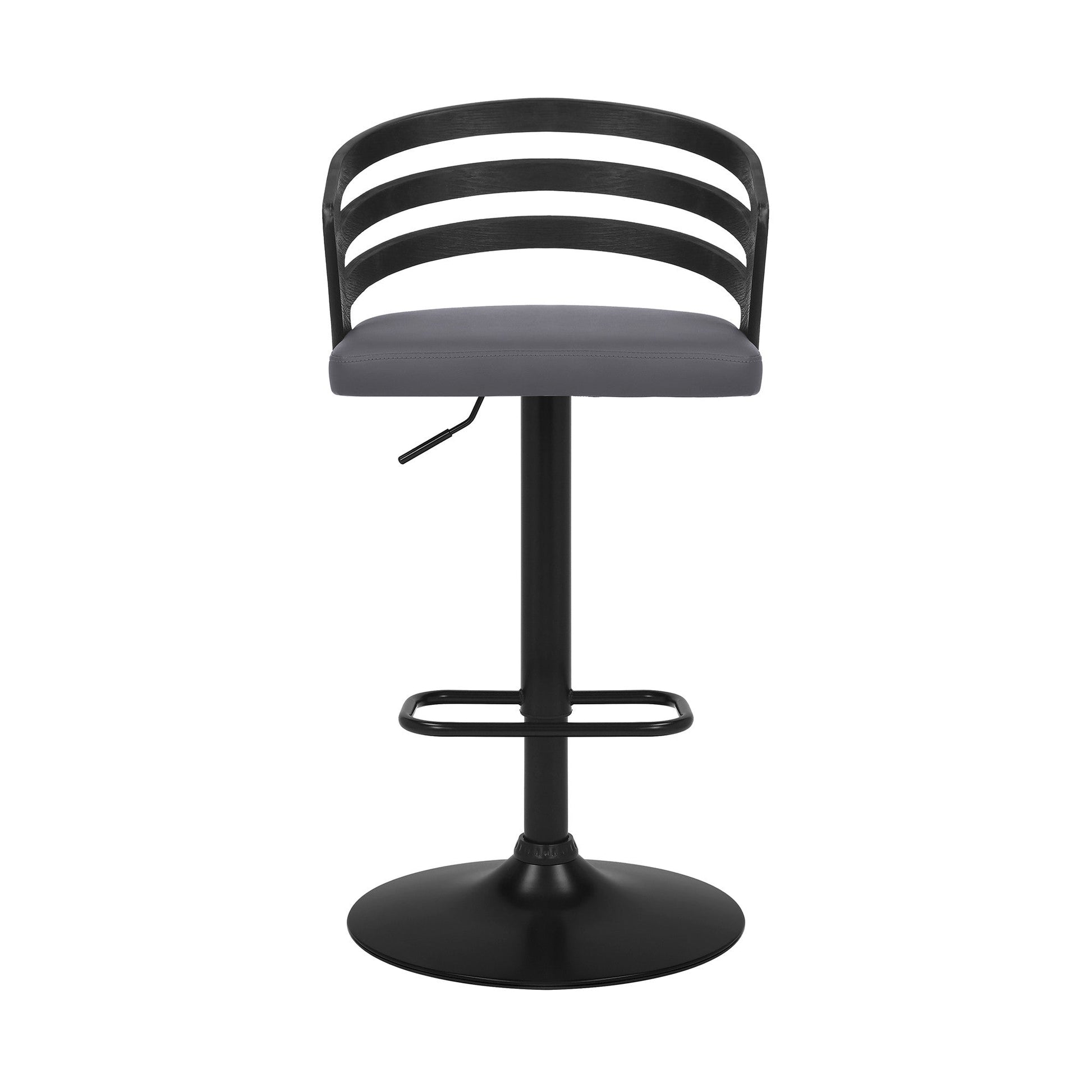 HomeRoots Gray Faux Leather Black Wood and Steel Adjustable Swivel Bar Stool