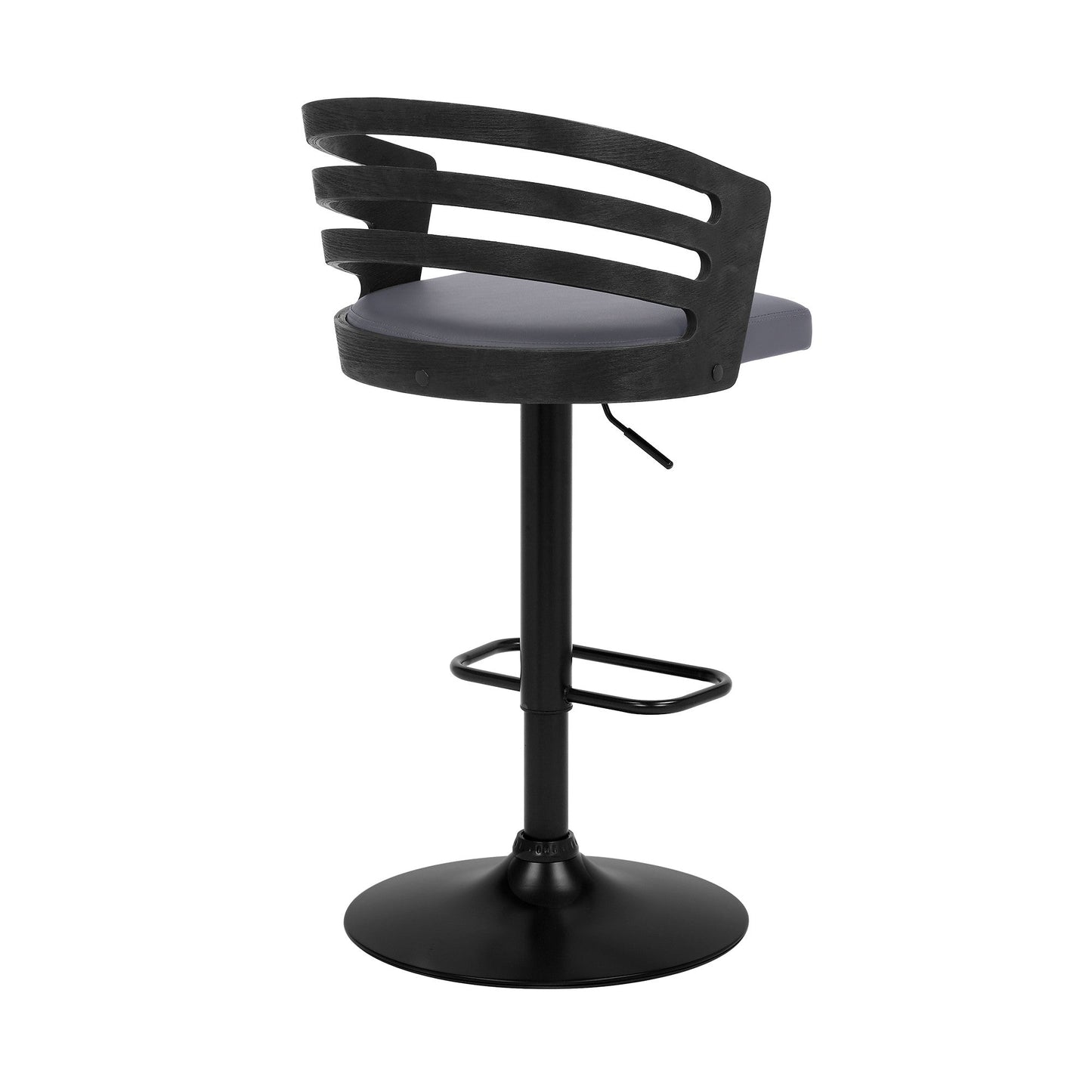 HomeRoots Gray Faux Leather Black Wood and Steel Adjustable Swivel Bar Stool