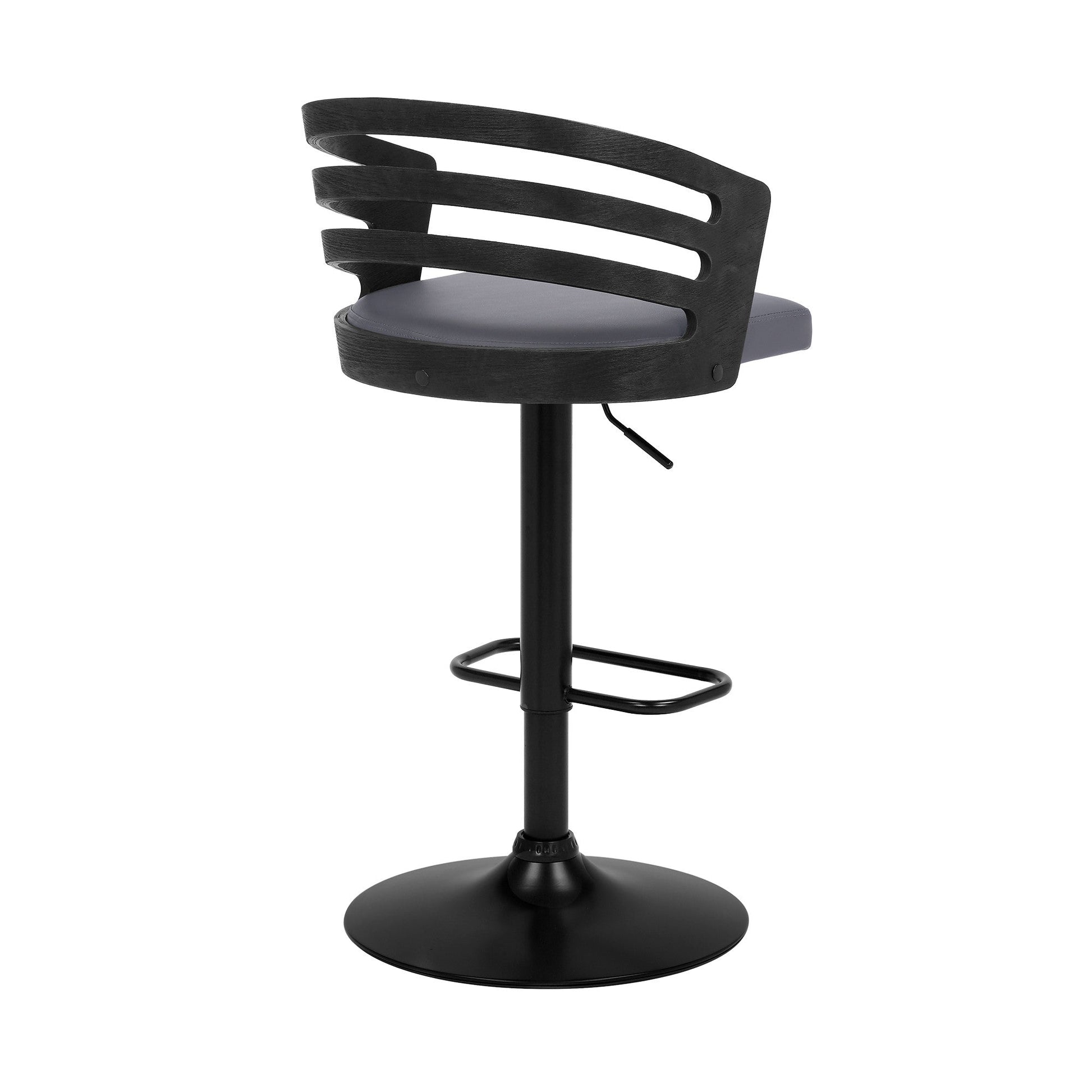 HomeRoots Gray Faux Leather Black Wood and Steel Adjustable Swivel Bar Stool