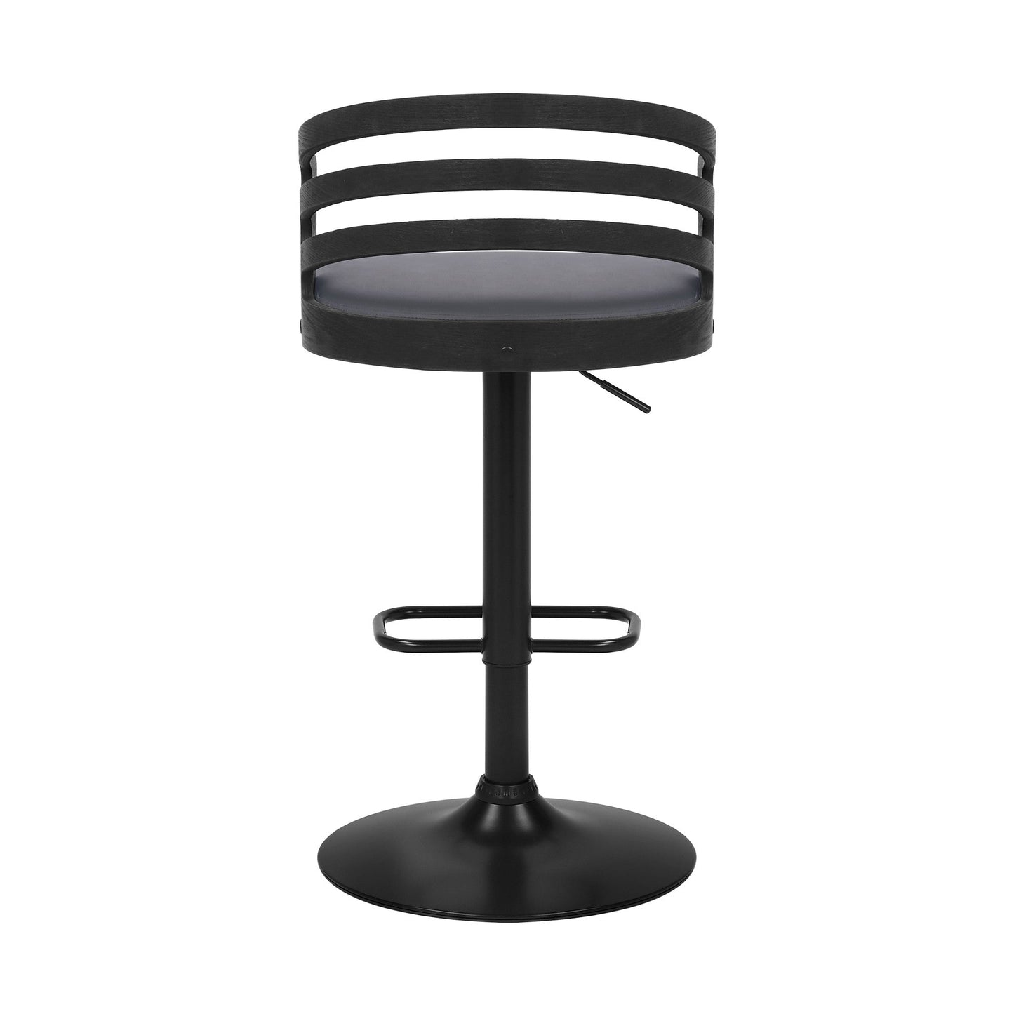 HomeRoots Gray Faux Leather Black Wood and Steel Adjustable Swivel Bar Stool