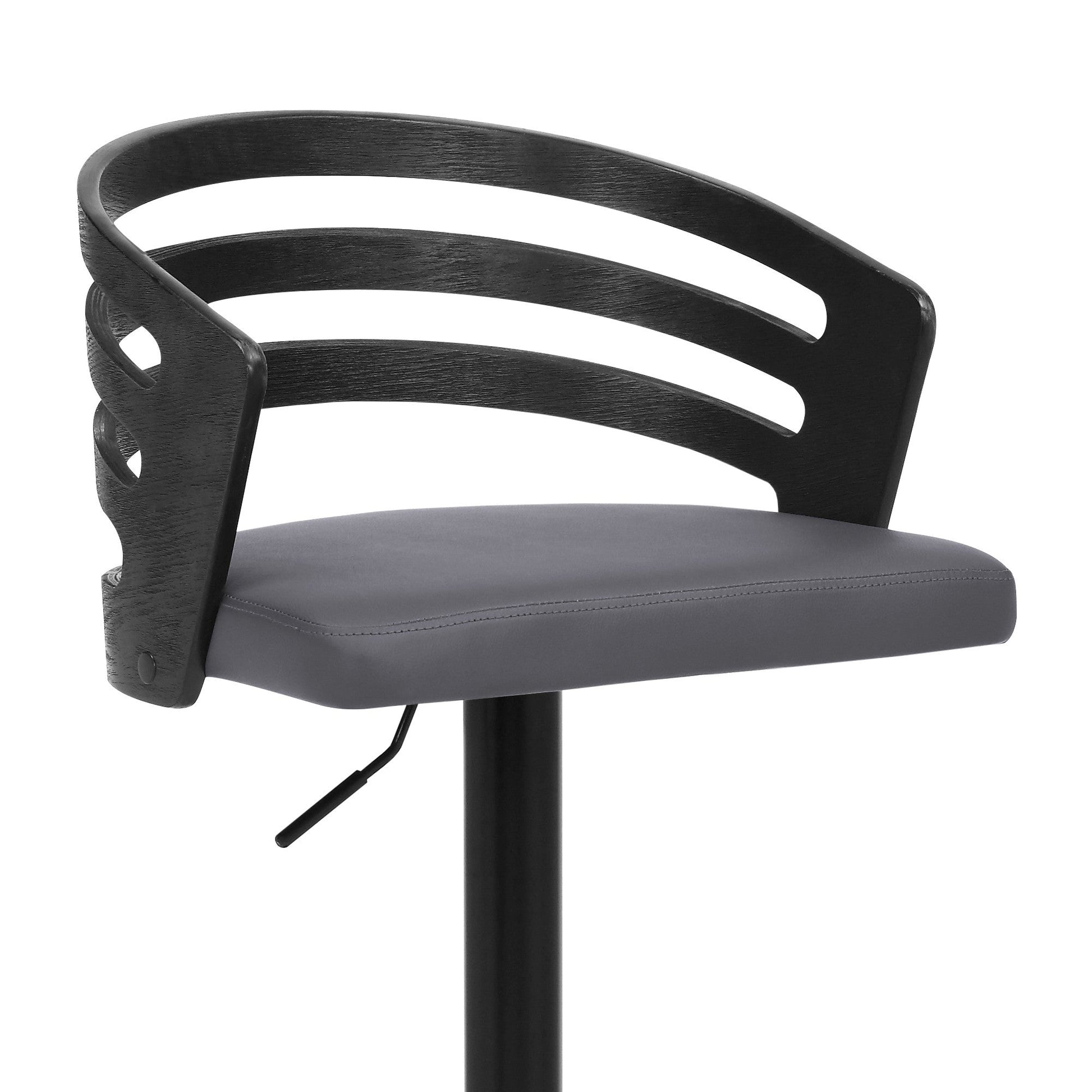 HomeRoots Gray Faux Leather Black Wood and Steel Adjustable Swivel Bar Stool