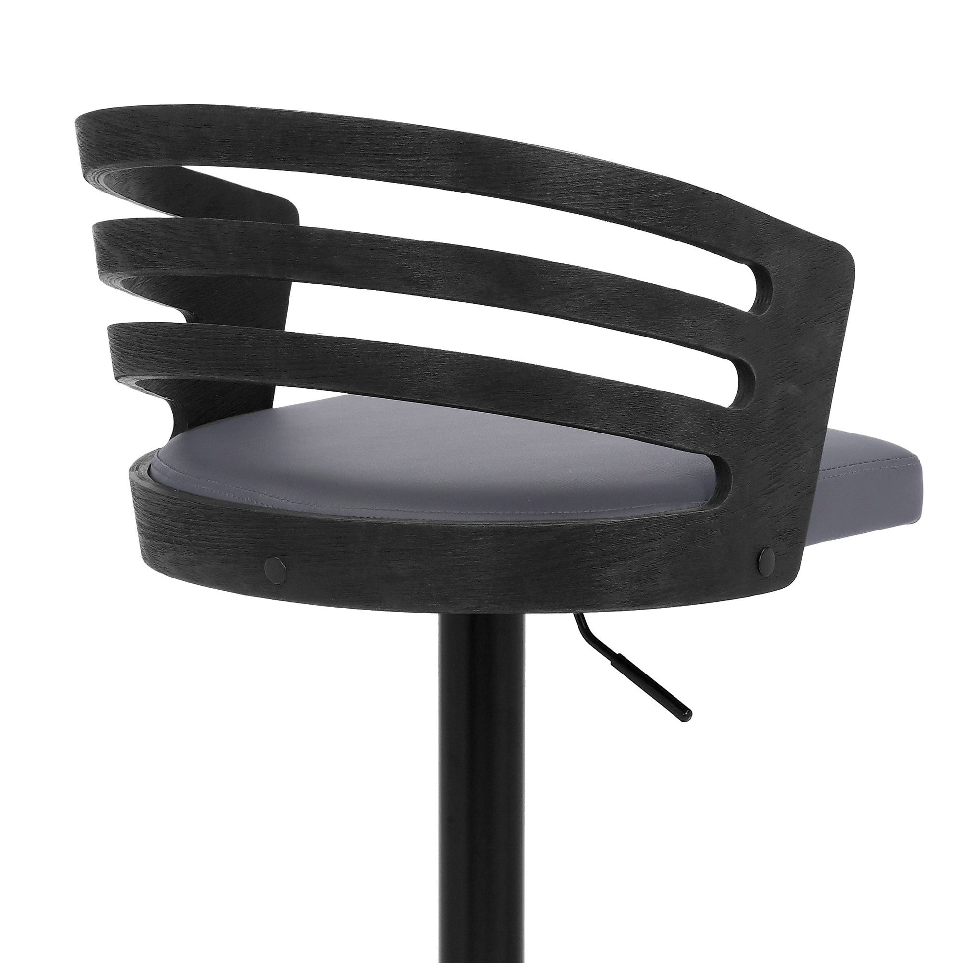 HomeRoots Gray Faux Leather Black Wood and Steel Adjustable Swivel Bar Stool