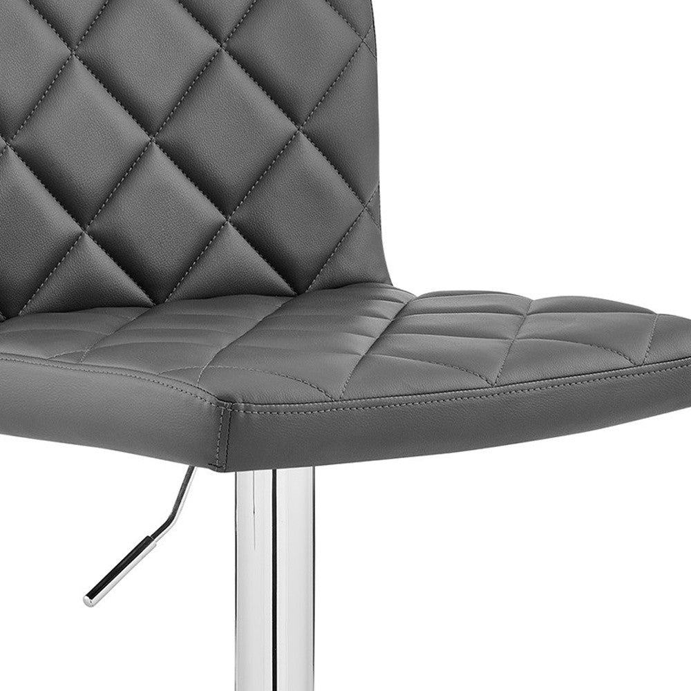 HomeRoots Gray Faux Leather Chrome Base Swivel Adjustable Bar Stool