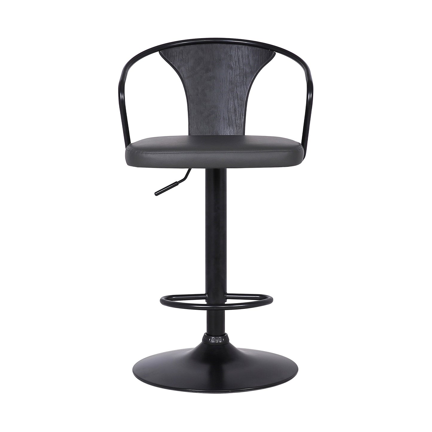 HomeRoots Gray Faux Leather & Metal Base Adjustable Bar Stool