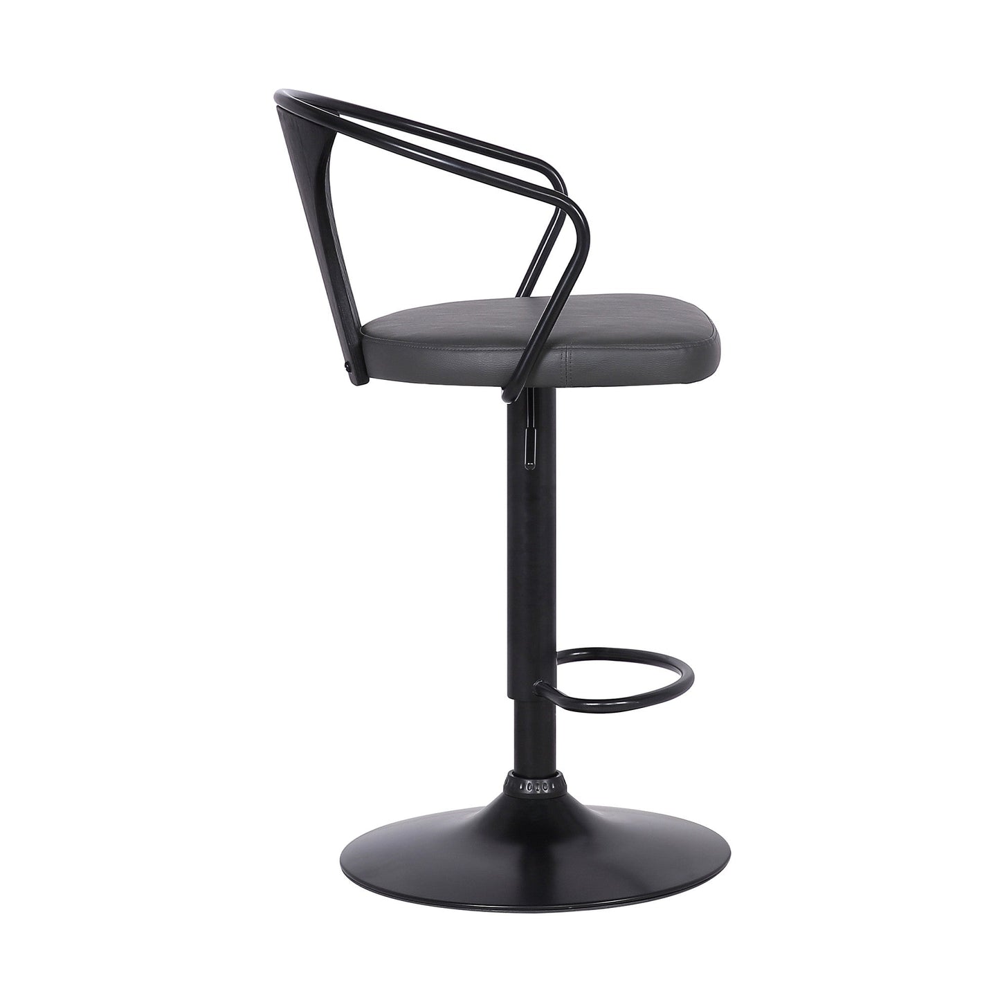 HomeRoots Gray Faux Leather & Metal Base Adjustable Bar Stool
