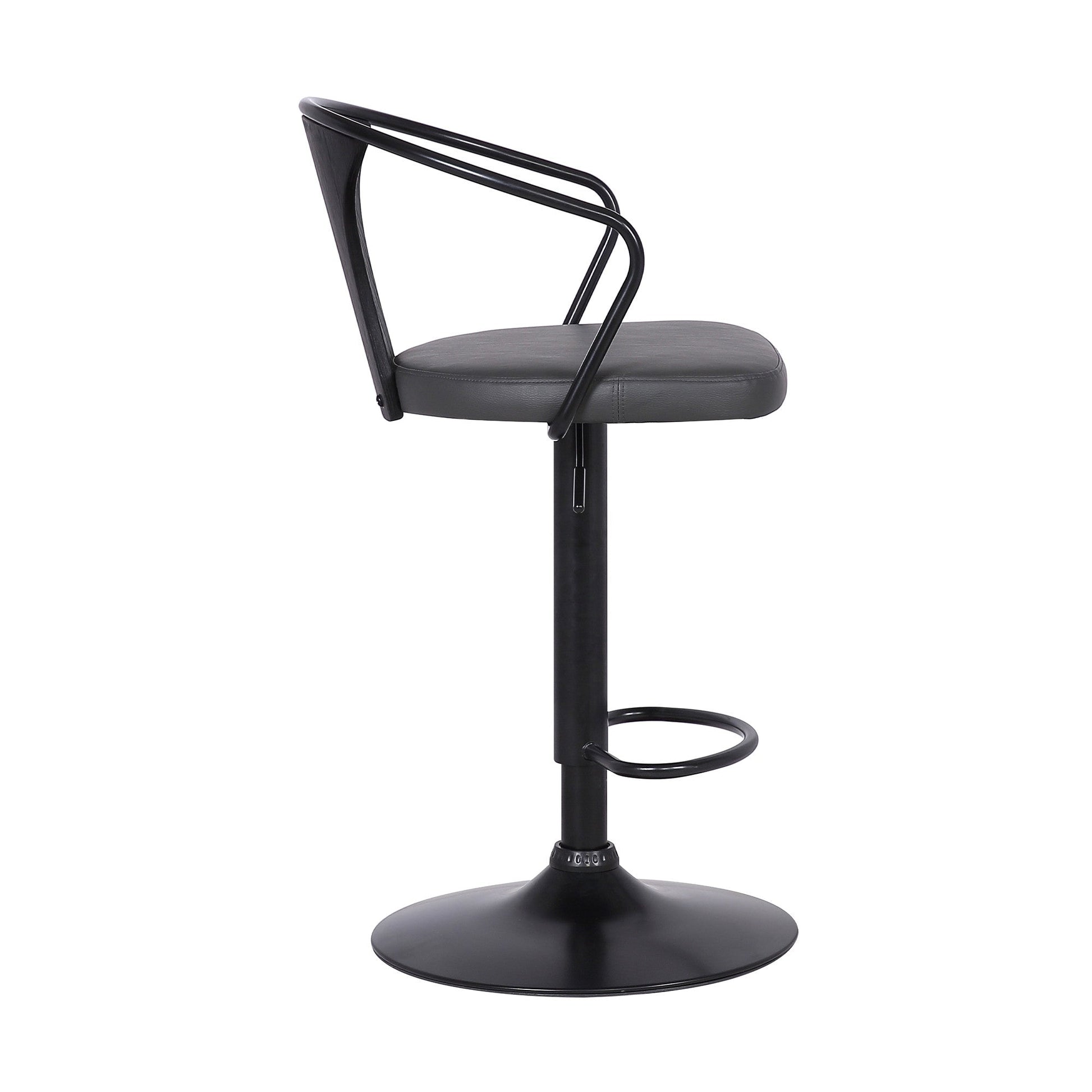 HomeRoots Gray Faux Leather & Metal Base Adjustable Bar Stool
