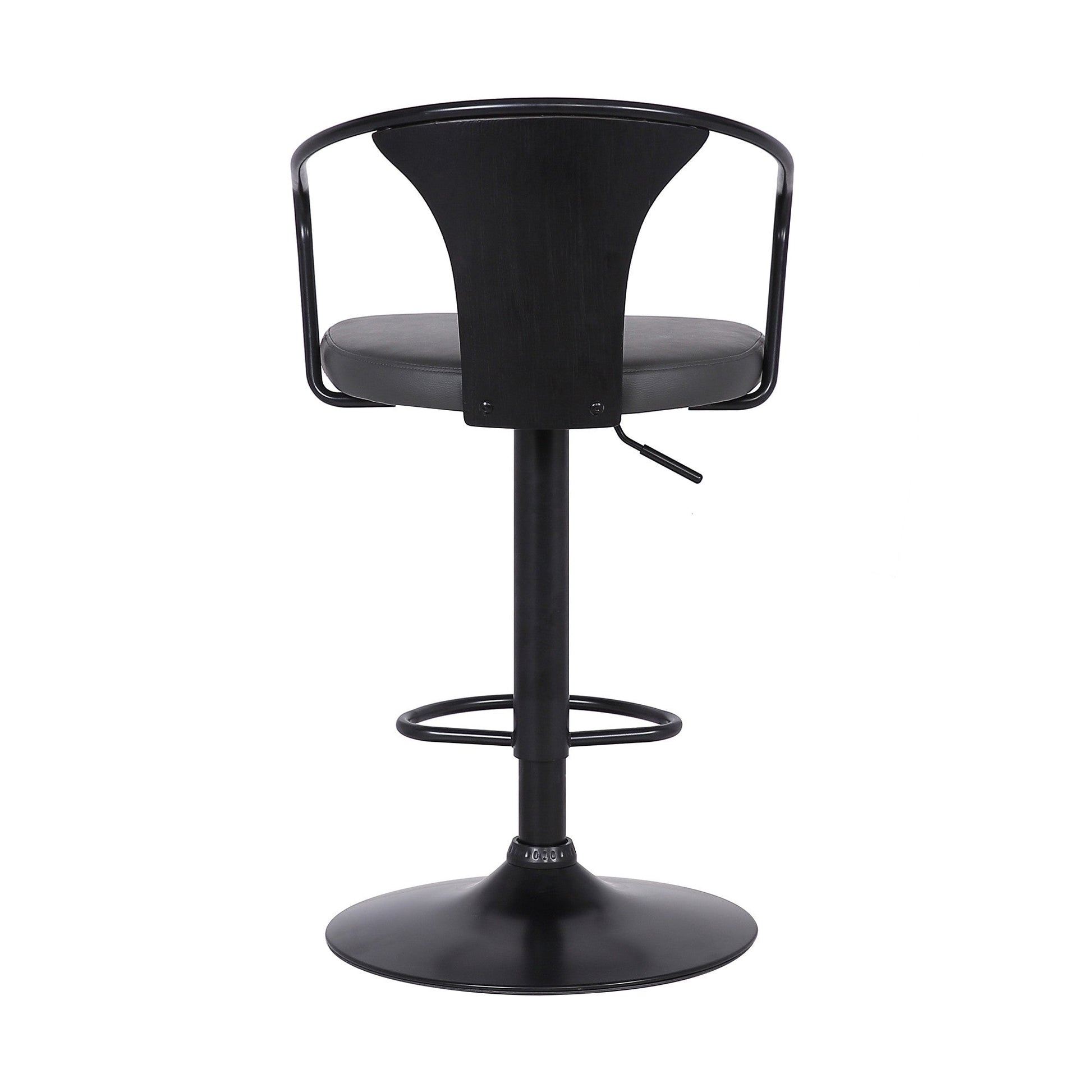HomeRoots Gray Faux Leather & Metal Base Adjustable Bar Stool