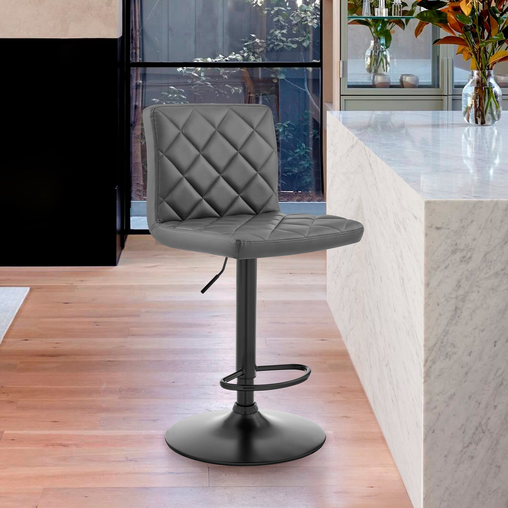 HomeRoots Gray Faux Leather Swivel Adjustable Bar Stool