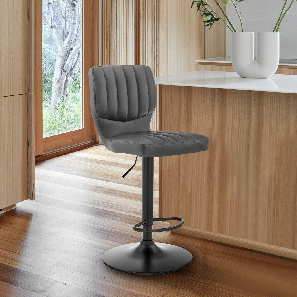 HomeRoots Gray Faux Leather Textured Adjustable Bar Stool
