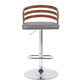 HomeRoots Gray Faux Leather Walnut Wood and Chrome Adjustable Swivel Bar Stool