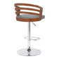 HomeRoots Gray Faux Leather Walnut Wood and Chrome Adjustable Swivel Bar Stool