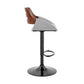 HomeRoots Gray Faux Leather and Walnut Wood Adjustable Bar Stool
