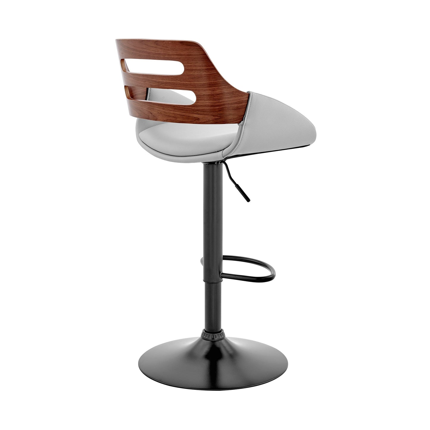HomeRoots Gray Faux Leather and Walnut Wood Adjustable Bar Stool