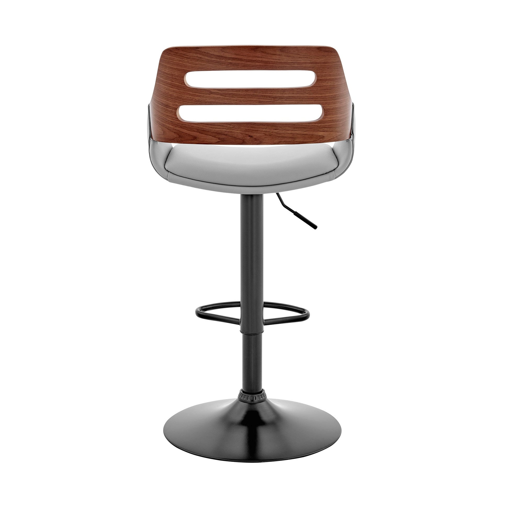 HomeRoots Gray Faux Leather and Walnut Wood Adjustable Bar Stool
